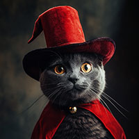 A black cat in a magician's costume
